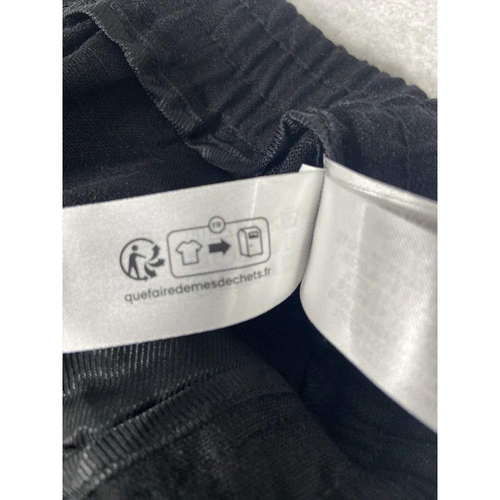Zara Pants Womens Large Black Straight Leg Drawstring Linen Blend New